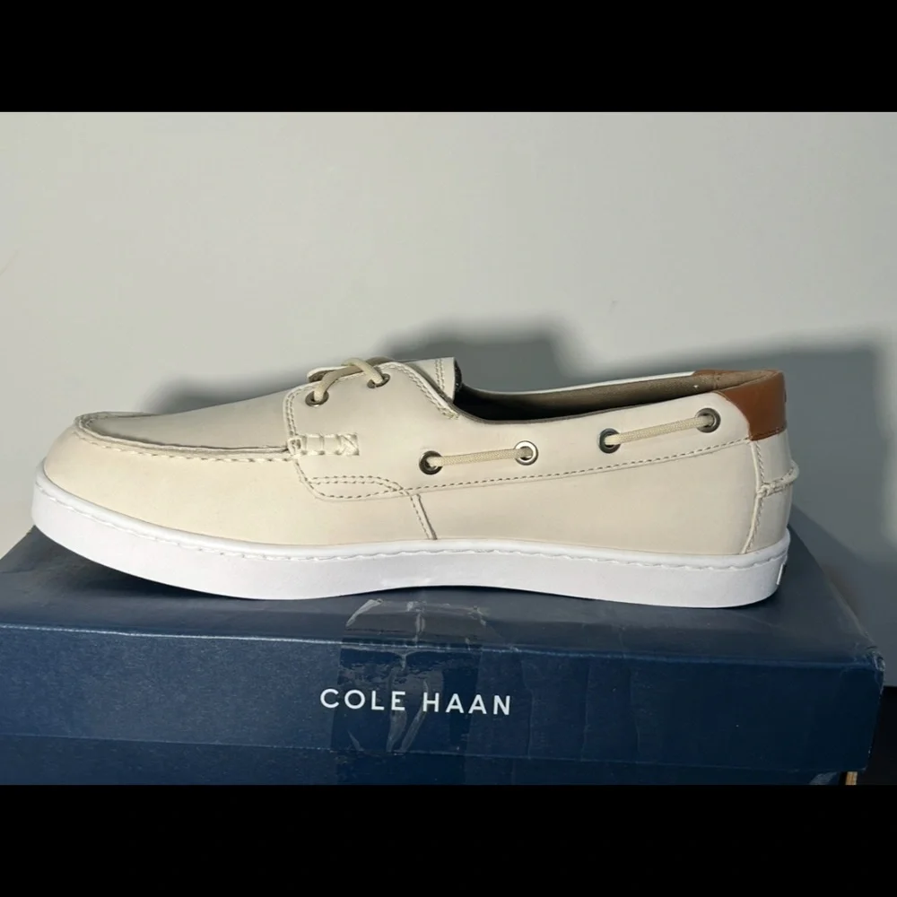 Cole Haan Nantucket Boat Shoes Leather Whitecap Grey Nubuck/Optic White Mens 10M